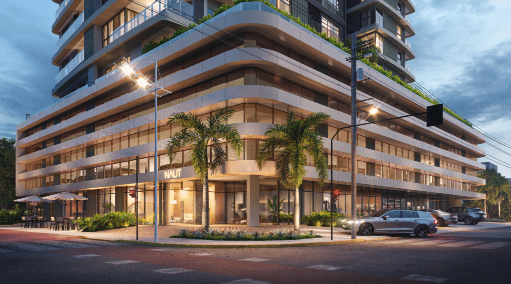 Fachada de um prédio residencial moderno, representando imóveis como legado para futuras gerações
